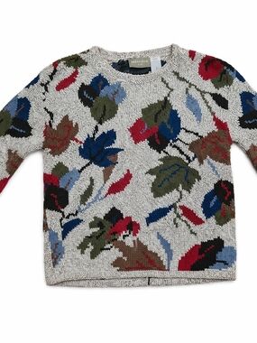 ⚜️Liz Claiborne Cream Crewneck Sweater with Multicolor Floral Jacquard